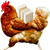 A chicken with three slices of butter balanced on its back