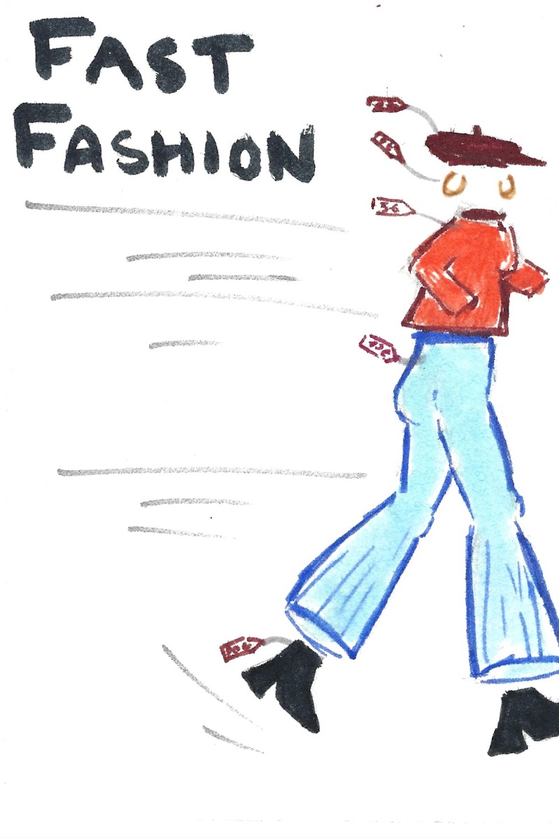 fast fashion - clothes with price tags attached running away