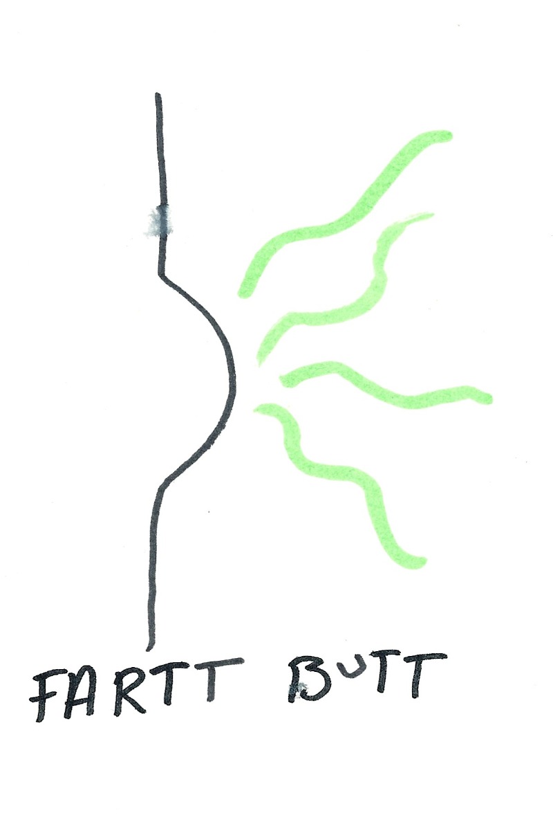 fart butt - side profile of a butt with green stink lines eminating from it