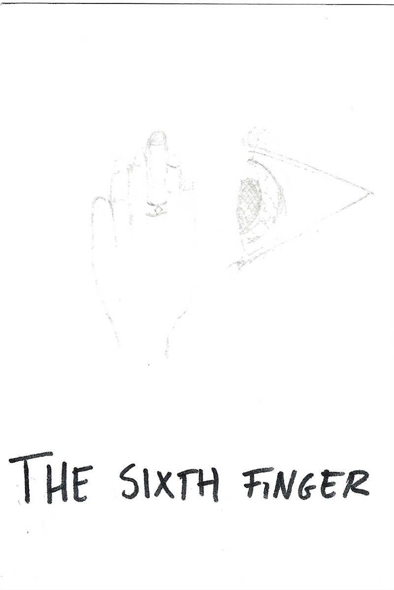 The sixth finger - A large eye looking at a hand with six fingers one of which has a ring