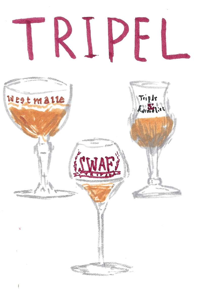 Trippel - Three glasses of bear (Westmalle, SWAF trippel, Trippel Karmeliet)