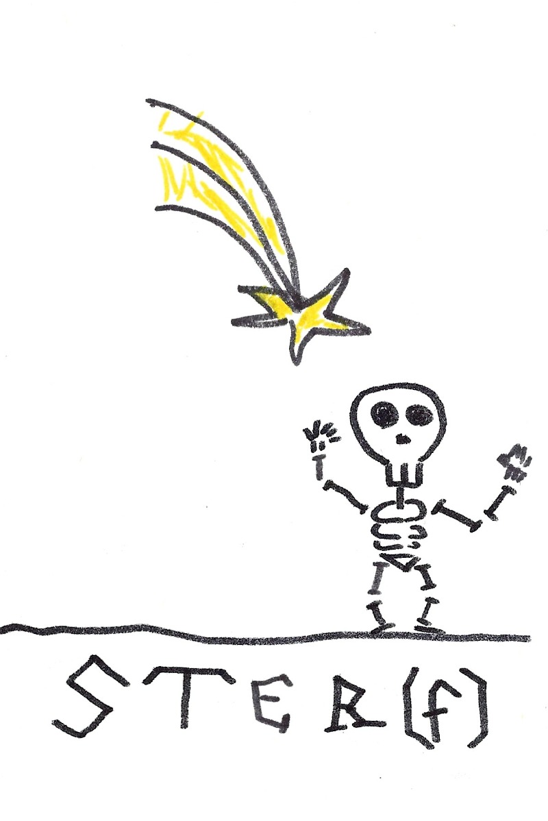 Ster(f) - a skeleton about to be hit by a falling star