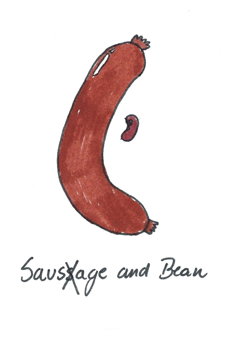 Sausage and bean - A sausage next to a bean
